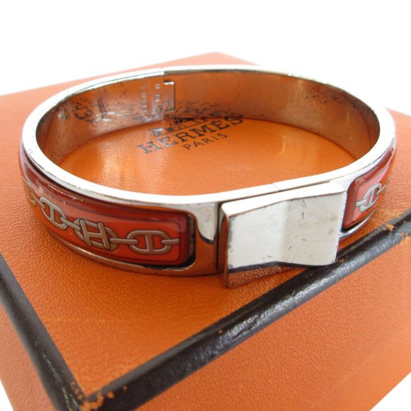 Hermes HERMES bangle bracelet click clack metal enamel silver orange ladies s024 - Picture 1 of 5
